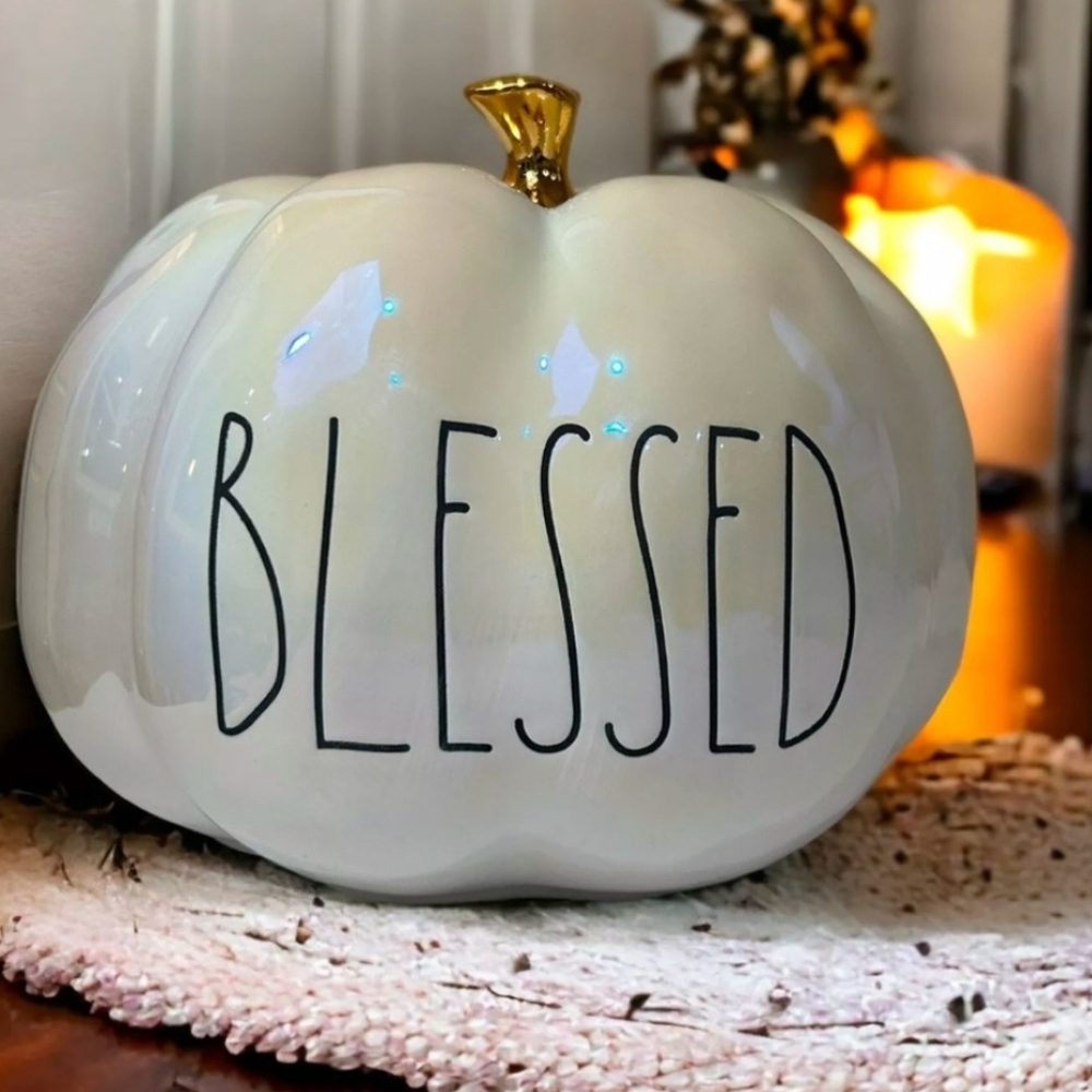 Rae Dunn NWT "Blessed" Luster Glaze Ceramic Pumpkin 8" By Magenta - Picture 2 of 4
